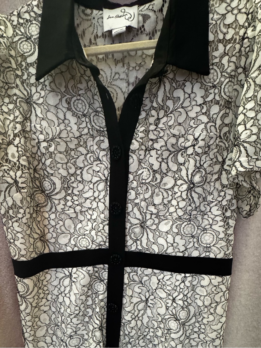 Sam Edelman Black and White Lace-Print Midi Shirt Dress